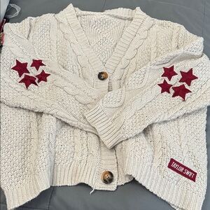 Taylor Swift RED Cardigan Sweater with Red Star Accents